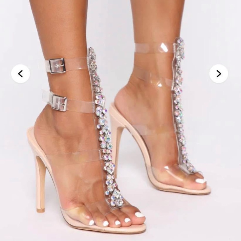 NWT! Fashion Nova Crystal Clear Strap Heels